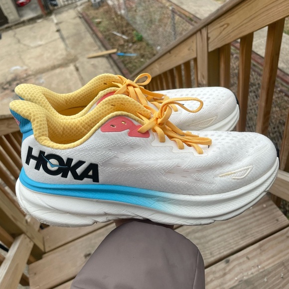 Hoka One One Shoes - Hoka One One Women's Athletic Shoes - White, Yellow, and Blue
